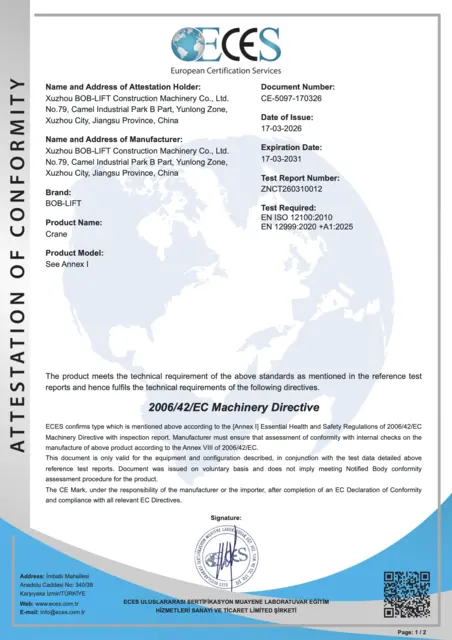 CE Certificate · Cranes